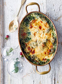Spinach casserole with cream, Gruyere and Parmesan