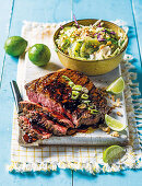 Grilled beef with korean bbq sauce and kiwi coleslaw