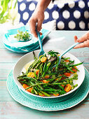 Summer salad with beans, green asparagus and cherry tomatoes