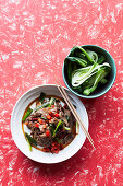 Stir-fried beef with dried chillies, capsicum and chilli paste