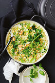 Creamy one-pan salmon and risoni with peas