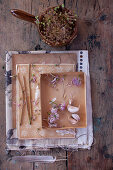 Vintage-style arrangement with garlic cloves and flowers