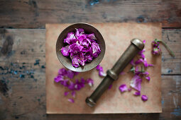 Rose petals in mortar