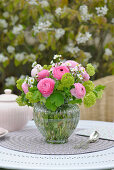 Spring bouquet with ranunculus and hydrangea flowers
