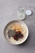 An overnight oats bowl – ingredients being soaked overnight