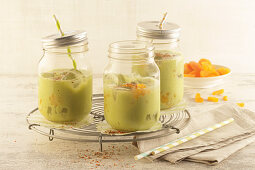 Wellness drinks with apricots, avocado and limes