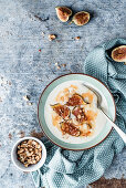 Vegan soy cream with figs and maple syrup