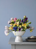 A spring bouquet of tulips, hyacinths, daffodils and grape hyacinths