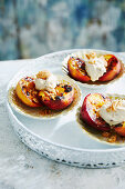 Grilled peaches with whipped ricotta and Amaretti biscuits