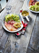 Gammon steaks with leek and celeriac mash and apple sauce