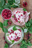 Raspberry meringue roll with cream