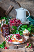 Raspberry mint jam with honey