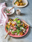 Seared beef and crispy brinjal salad