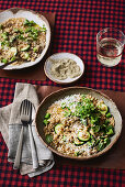 Brown rice with asparagus, zucchini and herbs
