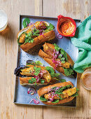 Battered fish hotdogs with sriracha mayo