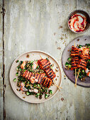 Moroccan tuna kebabs with herb and lemon grains