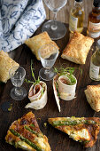 Mini Pies, asparagus frittata and tortilla rolls