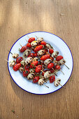 Grilled tomato and mushroom skewers