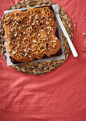 Beer brownies with caramel hazelnuts and pretzels