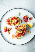 Stuffed avocados with strawberry salsa