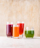 Glasses of fruit and vegetable juice