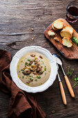Mushrooms and onions cream soup
