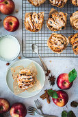 Apple and hazelnut pull-apart muffins on a cooling grid