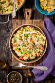 Couscous with veggies and smoked trout