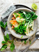 Thai Pumpkin, Pea and Pak Choy Soup with coconut milk