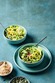 Marrow 'linguine' with creamy avocado pesto