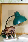 Porcelain deer and kid, table lamps and picture frame