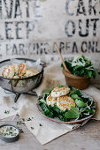 Cabbage, Sprout and Kale salad with Ricotta Fritters