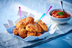 Chicken nuggets with tomato sauce