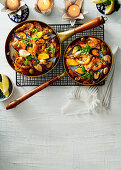 Seafood paella with saffron rice