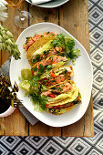 Salmon tacos with coriander and spring onion