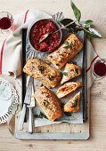 Vegeterian mini strudels with tomato and fig chutney