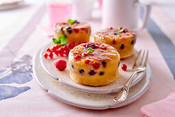 Red berry upside down cakes