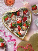 Strawberries dipped in white chocolate for Valentines day