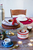 Ring cake and butter dish on festively set table