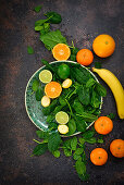 Ingredients for a spinach lemon banana smoothie