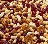 Trail mix with cranberries (filling the picture)