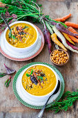 Carrot soup with spicy chick peas