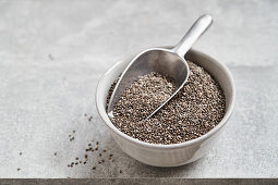 Chia seeds in a bowl and a scoop