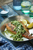 Fried flounder with a caper sauce