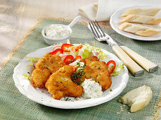 Deep-fried spicy cauliflower with a yoghurt and caper dip