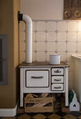 Old wood-burning stove in kitchen