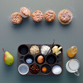 Pear muffins with ingredients
