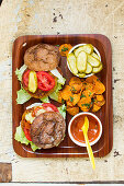 Chickpea burger with sweet potato chips