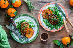 Pork chops with tangerines and honey soy sauce