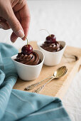 Chocolate mousse with cherries